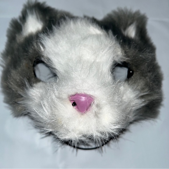 CAT FACE MASK GRAY WHITE FUR Adult or KID Halloween PINK nose open eyes costume - Picture 3 of 11